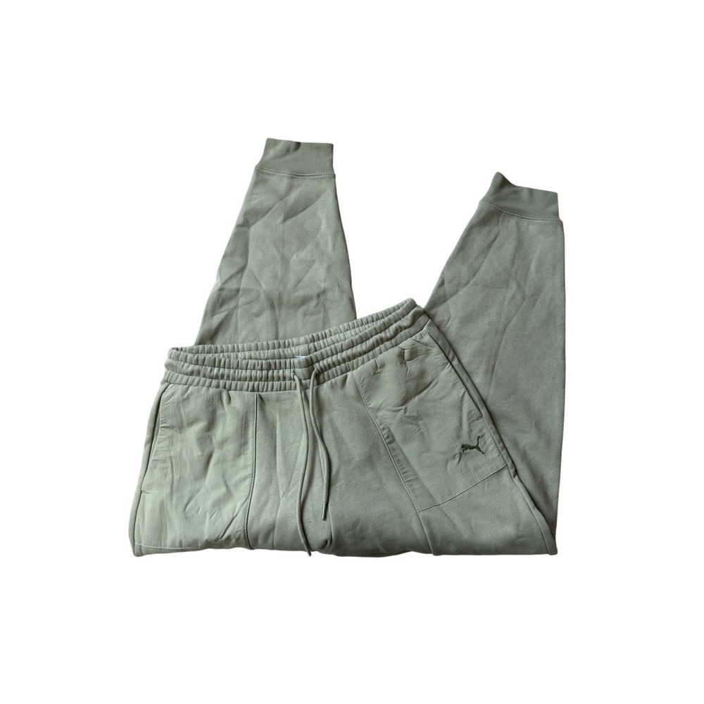 Puma Men's Jogger Pants Size L Sage Green Nylon Patch Pockets Lounge Gym